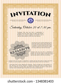 Orange Retro invitation template. With guilloche pattern. Detailed. Artistry design. 