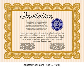 Orange Retro invitation template. With guilloche pattern. Detailed. Elegant design. 