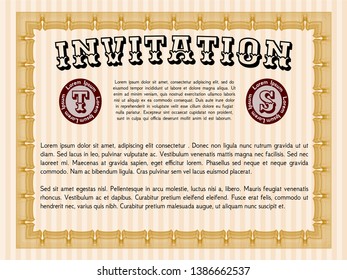 Orange Retro invitation template. With guilloche pattern and background. Customizable, Easy to edit and change colors. Good design. 