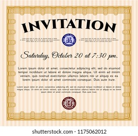 Orange Retro invitation template. With linear background. Customizable, Easy to edit and change colors. Good design. 