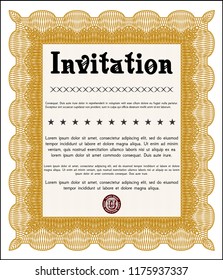 Orange Retro invitation template. With linear background. Cordial design. Vector illustration. 