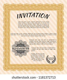 Orange Retro invitation template. With linear background. Artistry design. Customizable, Easy to edit and change colors. 