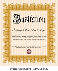 Orange Retro invitation template. With linear background. Artistry design. Customizable, Easy to edit and change colors. 