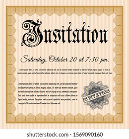 Orange Retro invitation template. With linear background. Lovely design. Vector illustration. 