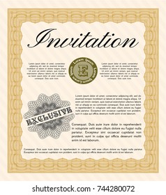 Orange Retro invitation template. With linear background. Vector illustration. Artistry design. 