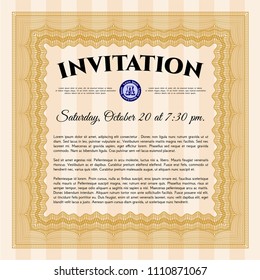 Orange Retro invitation template. Lovely design. With guilloche pattern. Detailed. 