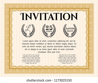 Orange Retro invitation template. Lovely design. Customizable, Easy to edit and change colors. With background. 