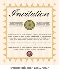Orange Retro invitation template. Lovely design. Vector illustration. With complex linear background. 