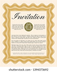 Orange Retro invitation template. Lovely design. Detailed. With linear background. 