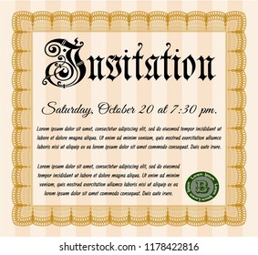 Orange Retro invitation template. Modern design. Easy to print. Vector illustration. 