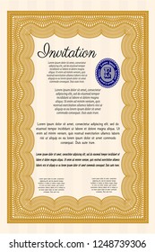 Orange Retro invitation template. Modern design. Vector illustration. With complex linear background. 