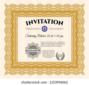 Orange Retro invitation template. Modern design. Vector illustration. With complex background. 