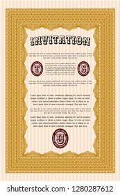Orange Retro invitation template. Modern design. Detailed. With background. 