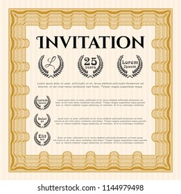 Orange Retro invitation template. Money design. With guilloche pattern and background. Detailed. 