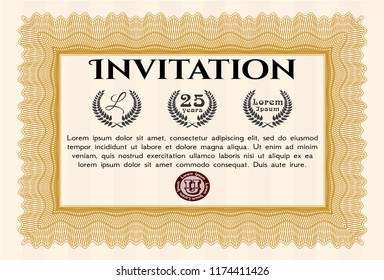 Orange Retro invitation template. Money Pattern design. Printer friendly. Detailed. 