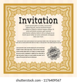 Orange Retro invitation template. Money Pattern design. Detailed. With guilloche pattern. 