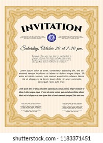 Orange Retro invitation template. Money style design. With linear background. Vector illustration. 