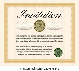 Orange Retro invitation template. Money style design. With quality background. Vector illustration. 