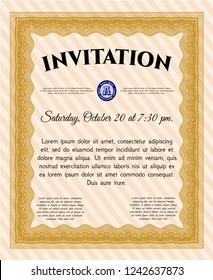 Orange Retro invitation template. Money design. With complex linear background. Vector illustration. 