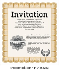 Orange Retro invitation template. Money style design. Easy to print. Vector illustration. 