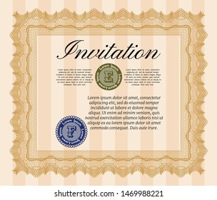 Orange Retro invitation template. Money Pattern design. Customizable, Easy to edit and change colors. With background. 