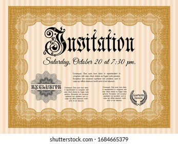 Orange Retro invitation template. Money design. With linear background. Vector illustration. 
