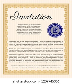 Orange Retro invitation template. Nice design. With linear background. Detailed. 