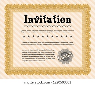Orange Retro invitation template. Nice design. With guilloche pattern. Vector illustration. 