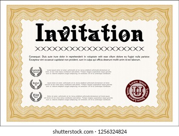 Orange Retro invitation template. Nice design. Detailed. With complex background. 