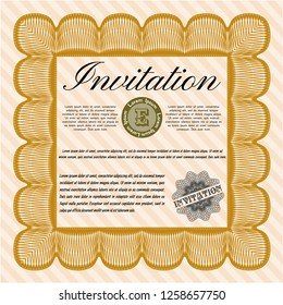 Orange Retro invitation template. Nice design. With complex linear background. Vector illustration. 