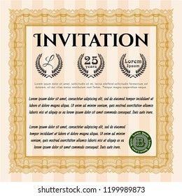 Orange Retro invitation template. Perfect design. With complex linear background. Detailed. 