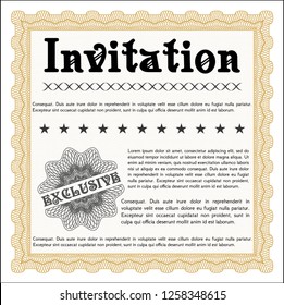 Orange Retro invitation template. Perfect design. Vector illustration. With linear background. 