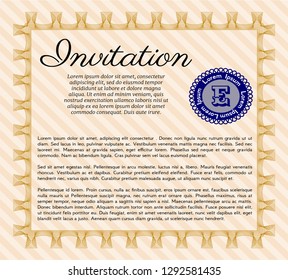 Orange Retro invitation template. Perfect design. Detailed. With guilloche pattern. 