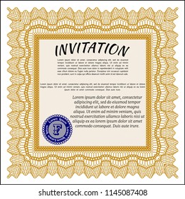 Orange Retro invitation template. Printer friendly. Superior design. Detailed. 