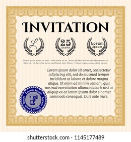 Orange Retro invitation template. Printer friendly. Customizable, Easy to edit and change colors. Nice design. 