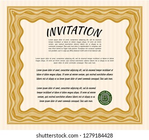 Orange Retro invitation template. Printer friendly. Lovely design. Customizable, Easy to edit and change colors. 