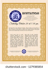 Orange Retro invitation template. Printer friendly. Cordial design. Vector illustration. 