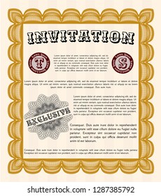 Orange Retro invitation template. Printer friendly. Lovely design. Detailed. 