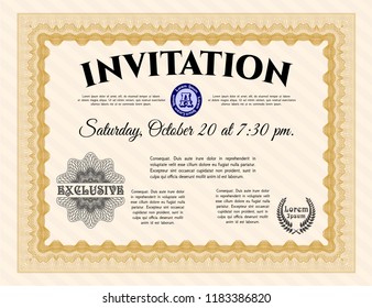 Orange Retro invitation template. With quality background. Detailed. Modern design. 