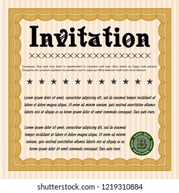 Orange Retro invitation template. With quality background. Money style design. Detailed. 