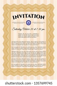 Orange Retro invitation template. With quality background. Sophisticated design. Detailed. 
