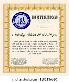 Orange Retro invitation template. Sophisticated design. Vector illustration. Complex background. 