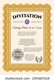 Orange Retro invitation template. Sophisticated design. Printer friendly. Detailed. 