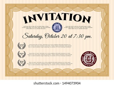 Orange Retro invitation template. Superior design. Vector illustration. Easy to print. 