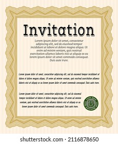 Orange Retro invitation template. Superior design. With great quality guilloche pattern. Vector illustration. 