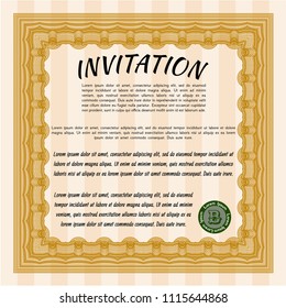                               Orange Retro invitation template. Vector illustration. With complex background. Cordial design.                                            