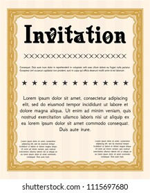 Orange Retro invitation template. Vector illustration. With guilloche pattern and background. Modern design. 