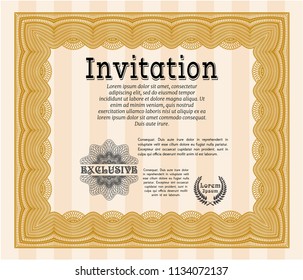 Orange Retro invitation template. Vector illustration. With complex background. Cordial design. 