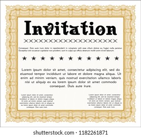 Orange Retro invitation template. Vector illustration. With guilloche pattern and background. Retro design. 