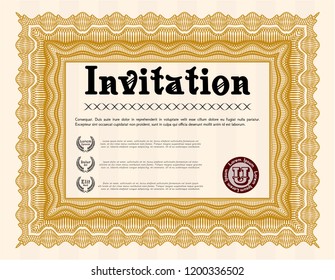 Orange Retro invitation template. Vector illustration. With linear background. Artistry design. 